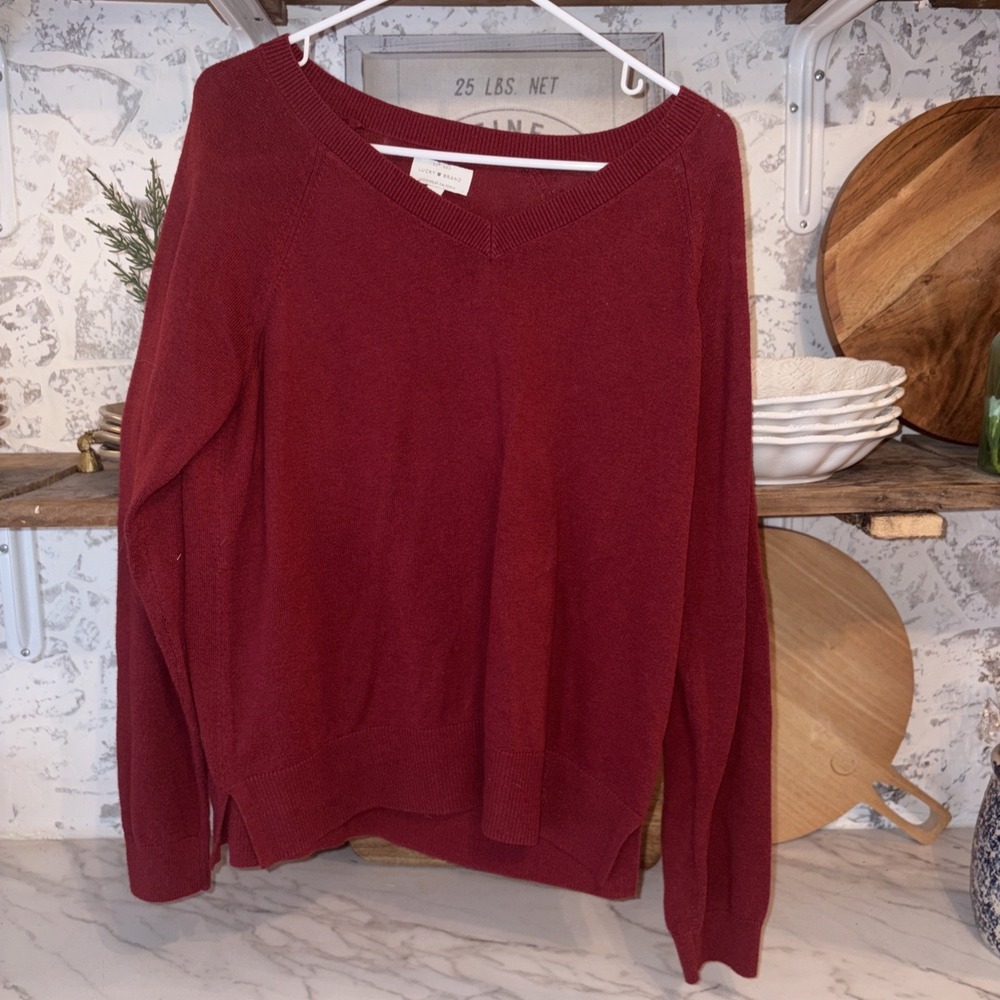 Lucky Brand Cozy Burgundy V Neck Pullover Sweater Size Oversized M Womens